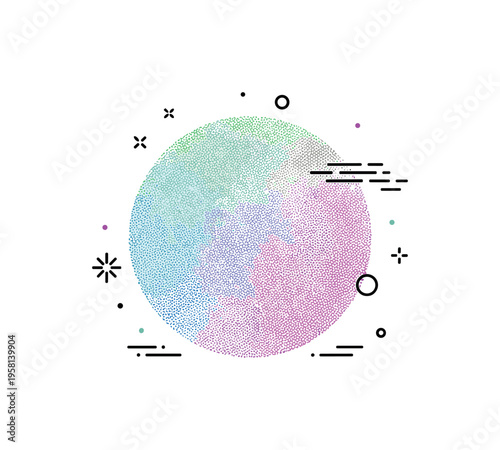 Grainy texture vintage inspired surface where a soft gradient circle is covered by fine dotted noise creating a tactile retro feel. The scene reflects modern