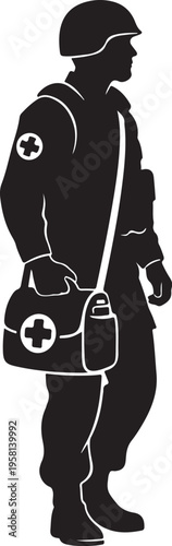 Vector illustration of a medic or paramedic in black