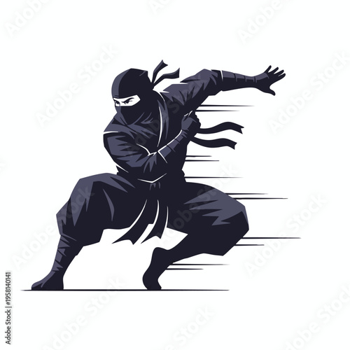 Silhouette of a ninja in a dynamic pose, mid-motion with stylized streaks