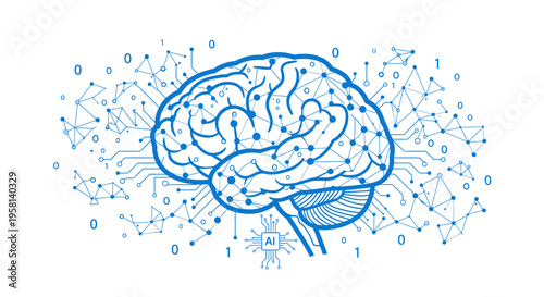 flat vector AI Brain Network Vector isolated on White Background vector background, vector illustration