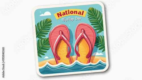 Vector illustration of red flip flops on beach for National Flip Flop Day