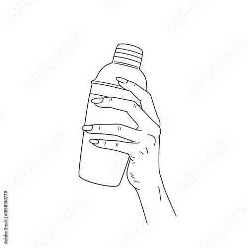 Icon of a beautiful woman's hand holding a cocktail shaker, representing mixology and healthy drinks