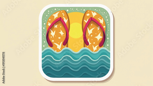Vector illustration of flip flops on beach