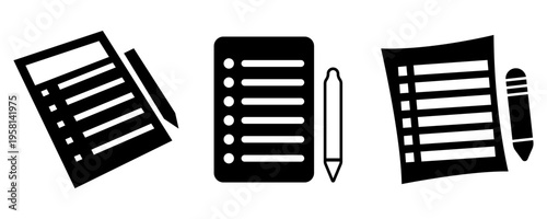 Exam answer sheet silhouette with pencil vector illustration set