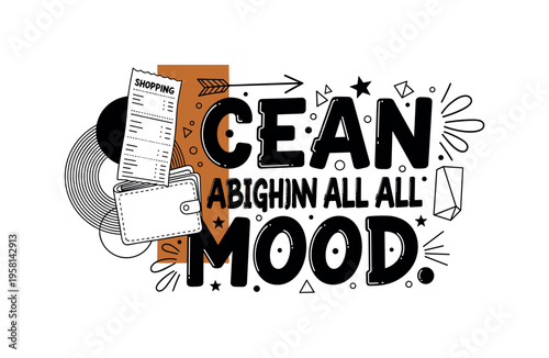 folded shopping receipt next to wallet abstract circles lines and geometric shapes representing financial tracking black and white retro receipt and wallet