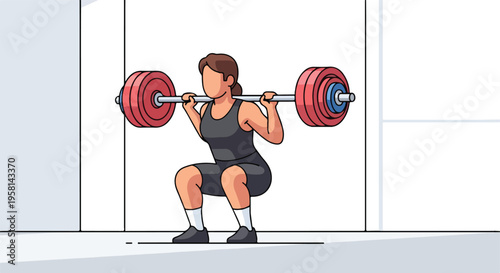 A simplified illustration shows a person performing a barbell squat in a gym