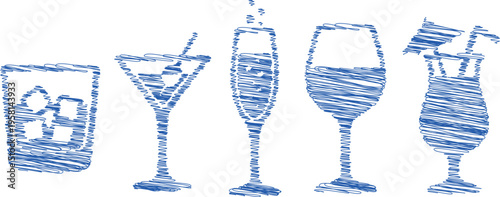 Cocktail Drink Glasses Doodle Icons Illustration