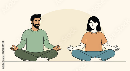 A man and woman meditating peacefully in a serene setting