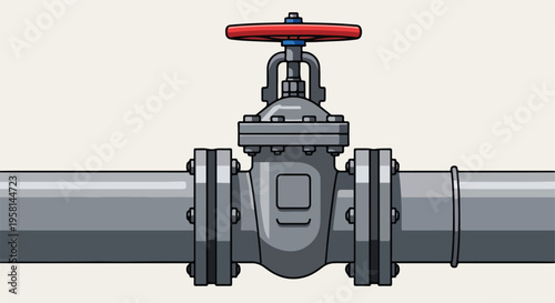 Industrial pipeline with a large valve for controlling fluid flow