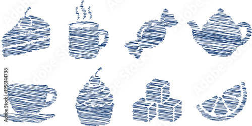 Tea Time Dessert Doodle Icons Illustration