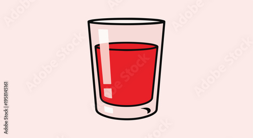 A simple illustration of a tall glass filled with red liquid on a pale pink background