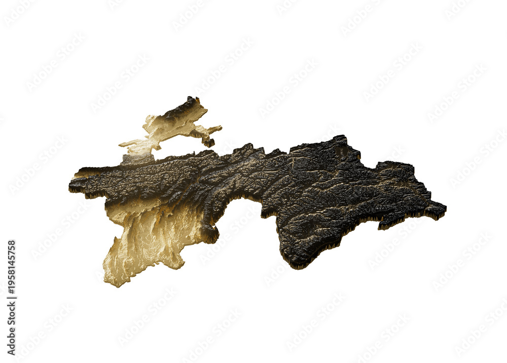 Obraz premium Tajikistan Map Golden Metallic Texture Map Gold Reserves And Gold Mining Concept 3D Illustration