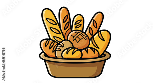 A basket brimming with various baked bread loaves and rolls