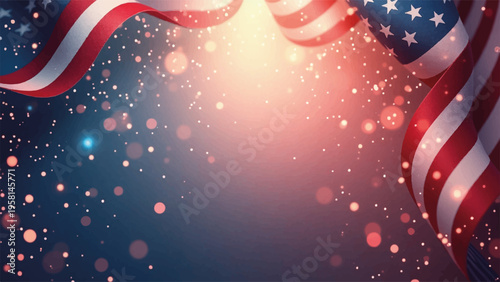 American flag ribbon vector with sparkling background