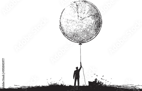 A conceptual vector illustration of a large, coin-shaped balloon about to burst; an illustration of the metaphor of inflation and an economic bubble.