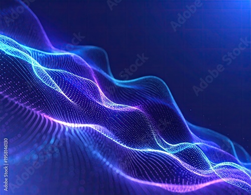 Glowing waves of blue and purple dotted particles