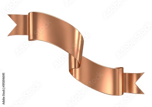 Metallic copper ribbon banner isolated on white background