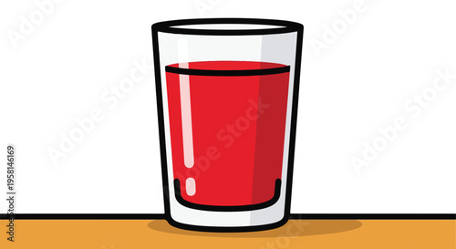 A clear, tall glass filled with vibrant red liquid rests on an orange surface