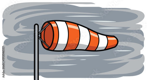 Windsock blowing in the wind against a stormy sky
