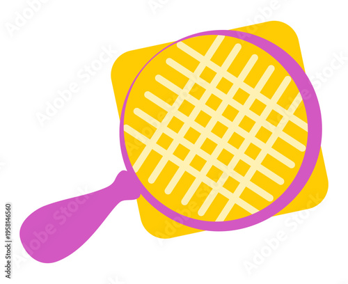 Vector illustration of fabric fiber macro zoom through magnifying glass. Zoomed-in textile weave structure icon, cloth quality control, or material inspection concept in flat style