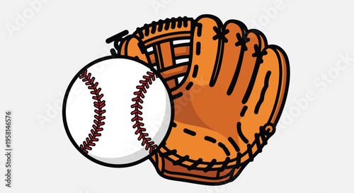 Cartoon illustration of a baseball and a baseball glove