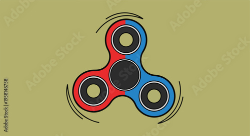 Simple vector illustration of a three-pronged fidget spinner in red and blue