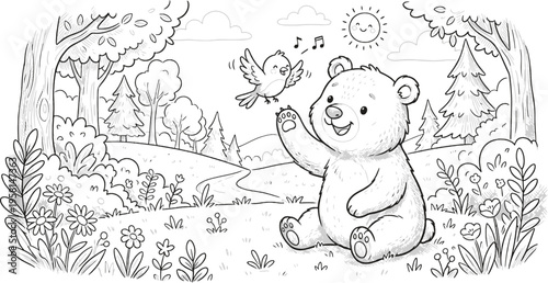 Bear cartoon line art