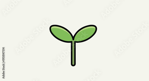 Simple illustration of a green seedling with two leaves and a stem