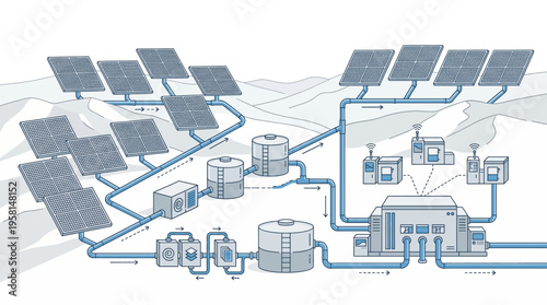 A diagram of a solar powered industrial process.