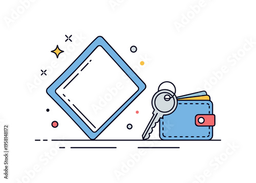 Daily carry accessory handkerchief partially unfolded next to a simple key and wallet icon, suggesting practical everyday use. A clean visual metaphor for