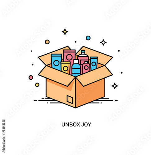 Subscription box packaging idea featuring a single open box with neatly arranged product silhouettes inside, symbolizing curated experiences and monthly