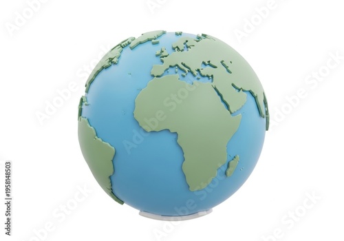 3d render of a stylized globe showing africa and europe isolated on white background