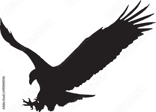 Black silhouette of an eagle flying in the sky with wings spread symbolizing freedom
