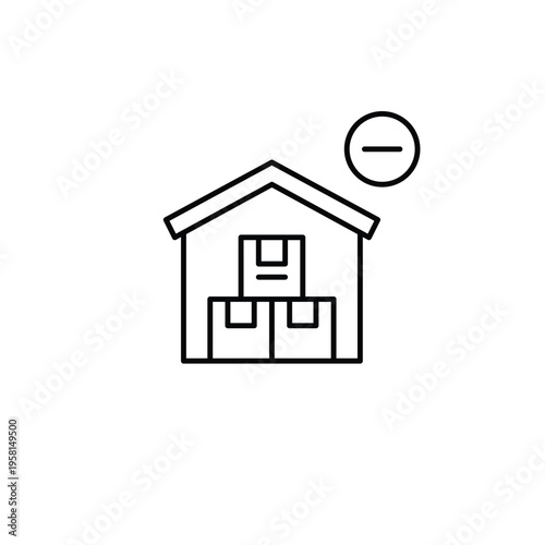 Delivery company warehouse with boxes and minus symbol. Logistics cancelled. Pixel perfect, editable stroke vector icon