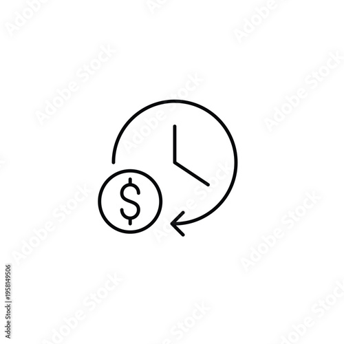 Clock and dollar symbol. Billing cycle, renewal and subscription costs. Pixel perfect, editable stroke vector icon