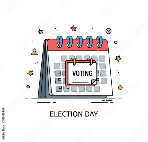 Election awareness campaign concept illustrated by a calendar page marked with a bold voting day icon. A compact ?Election Day? caption emphasizes