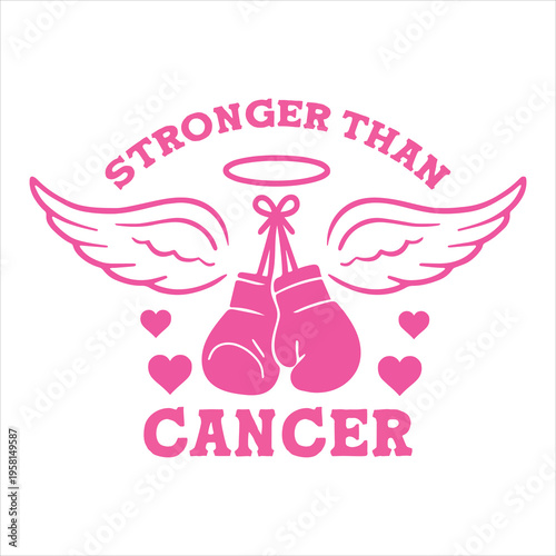 Stronger Than Cancer Pink Ribbon Boxing Gloves Design