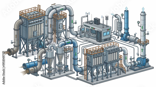 Industrial plant with pipes and machinery.