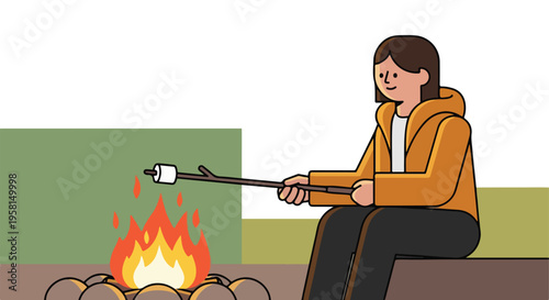 Person roasting marshmallow over campfire, enjoying outdoor leisure