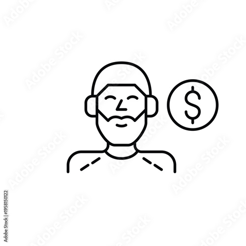 Music streaming cost, audio service payment. Man in headphones recording podcast. Pixel perfect, editable stroke vector icon