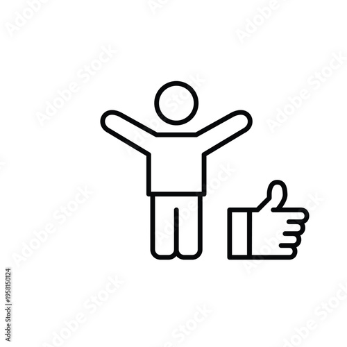 Happy person with arms raised and like symbol. Success and customer satisfaction. Pixel perfect, editable stroke vector icon