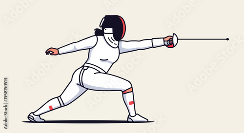 Stylized illustration of a fencer in motion, lunging forward with a sword