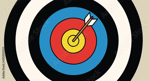 A target with a single arrow perfectly hitting the bullseye in a colorful, graphic style
