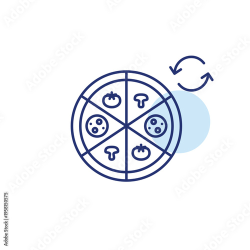 Pizza and renew arrows. Restaurant menu update. Pixel perfect, editable stroke vector icon