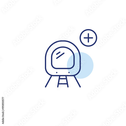 Subway train and plus. Routes and service expansion, new lines added. Public transportation. Pixel perfect, editable stroke vector icon