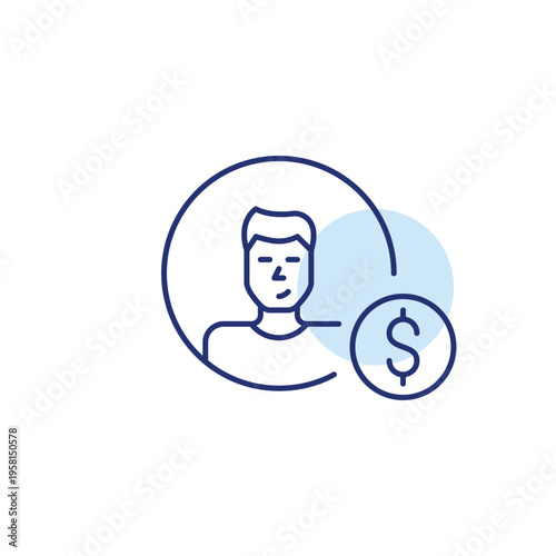 Man user avatar and dollar. Premium banking app or paid account. Pixel perfect, editable stroke vector icon