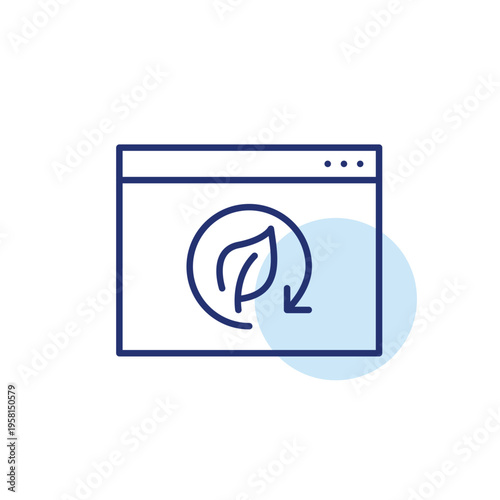 Web page, leaf and renew arrow. Sustainable internet and connection. Ecology communities and websites. Pixel perfect, editable stroke vector icon