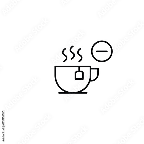 Tea mug and minus. Hot drink removed. Pixel perfect, editable stroke vector icon