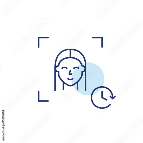 Woman face id and clock. Timed access, secure user approval. Pixel perfect, editable stroke vector icon