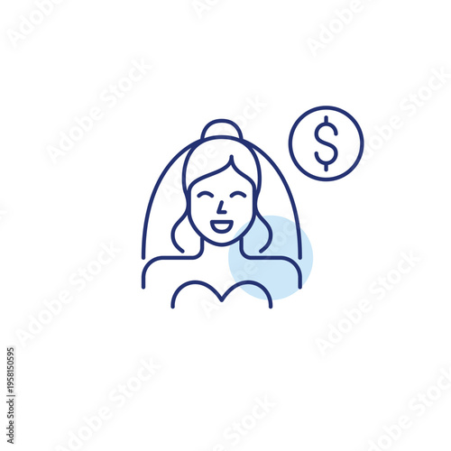 Bride and dollar, marriage ceremony budget. Pixel perfect, editable stroke vector icon
